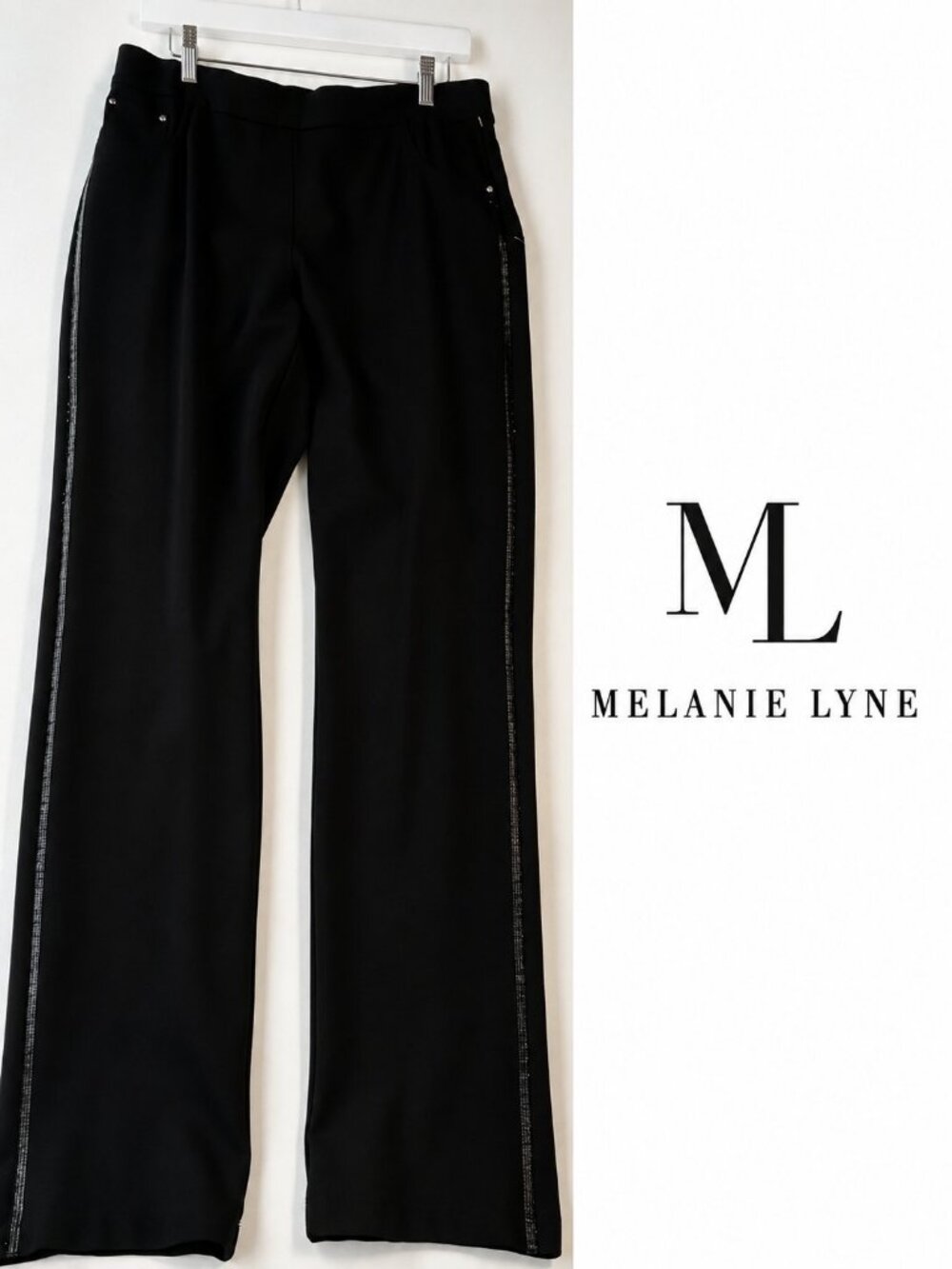 Melanie Lyne Black Embellished Side Stripe Dress Pants Size 14
